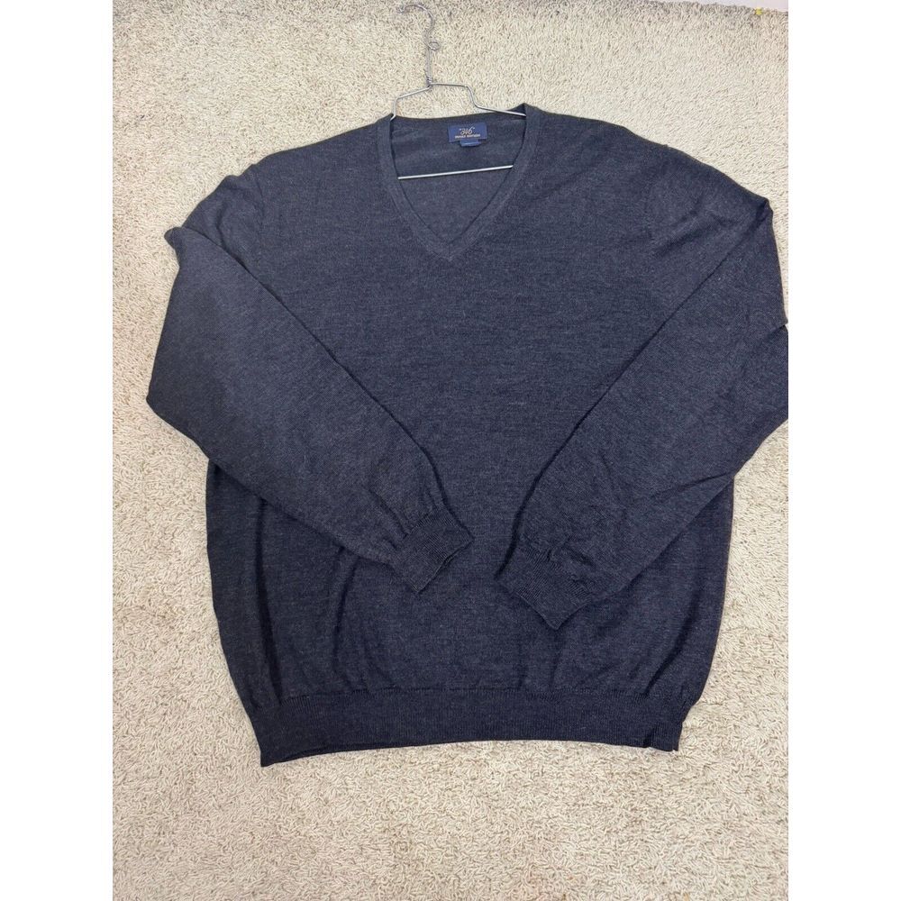 Brooks Brothers V-Neck Sweater Merino Wool Blend‎ Long Sleeve Charcoal Size XL